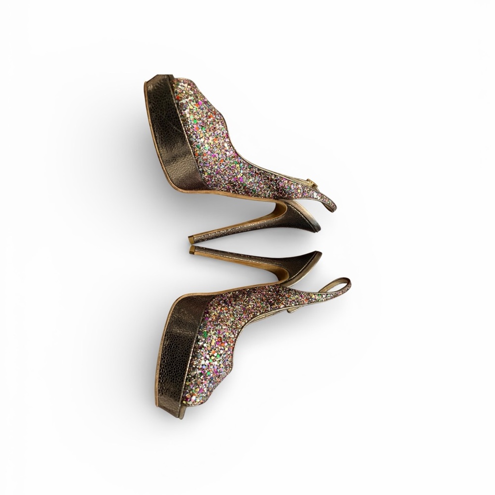 Jimmy Choo Iconic “Clue’ Multicolor Glitter Peep-Toe Slingback Heels - Picture 6 of 6